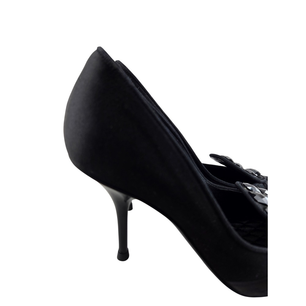 Giorgio Armani Black Satin Velvet Rhinestone Pointed Toe Pumps Heels Italy 36 6 - Picture 3 of 15